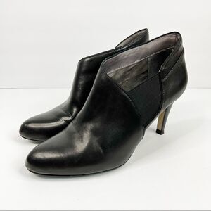 ADRIENNE Vittadini Tikki Slip On Classic Black Leather Heeled Booties Shoes 7.5